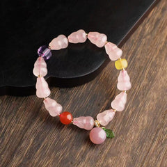 ✨ Rose Quartz Gourd Bracelet ✨ —Natural Gemstone Mix • Beeswax • Nanhong • Amethyst—