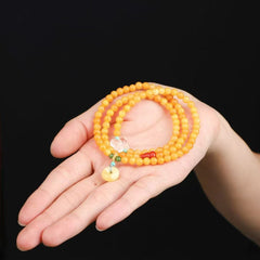 5mm Natural Amber Bracelet with Carnelian, White Crystal & Jasper - "Honey Wax" Color - Skin Care & Luck Attracting