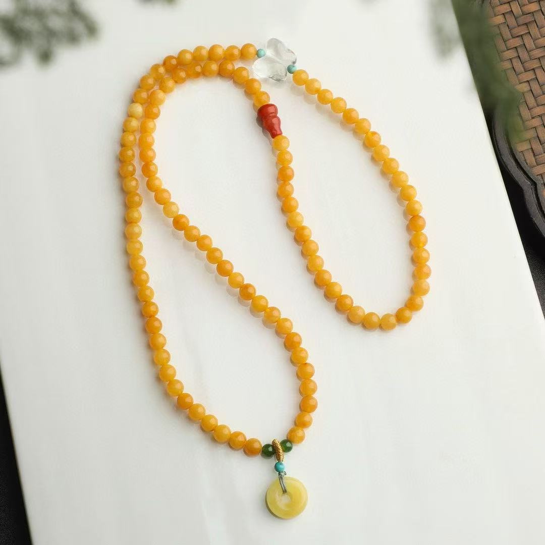 5mm Natural Amber Bracelet with Carnelian, White Crystal & Jasper - "Honey Wax" Color - Skin Care & Luck Attracting