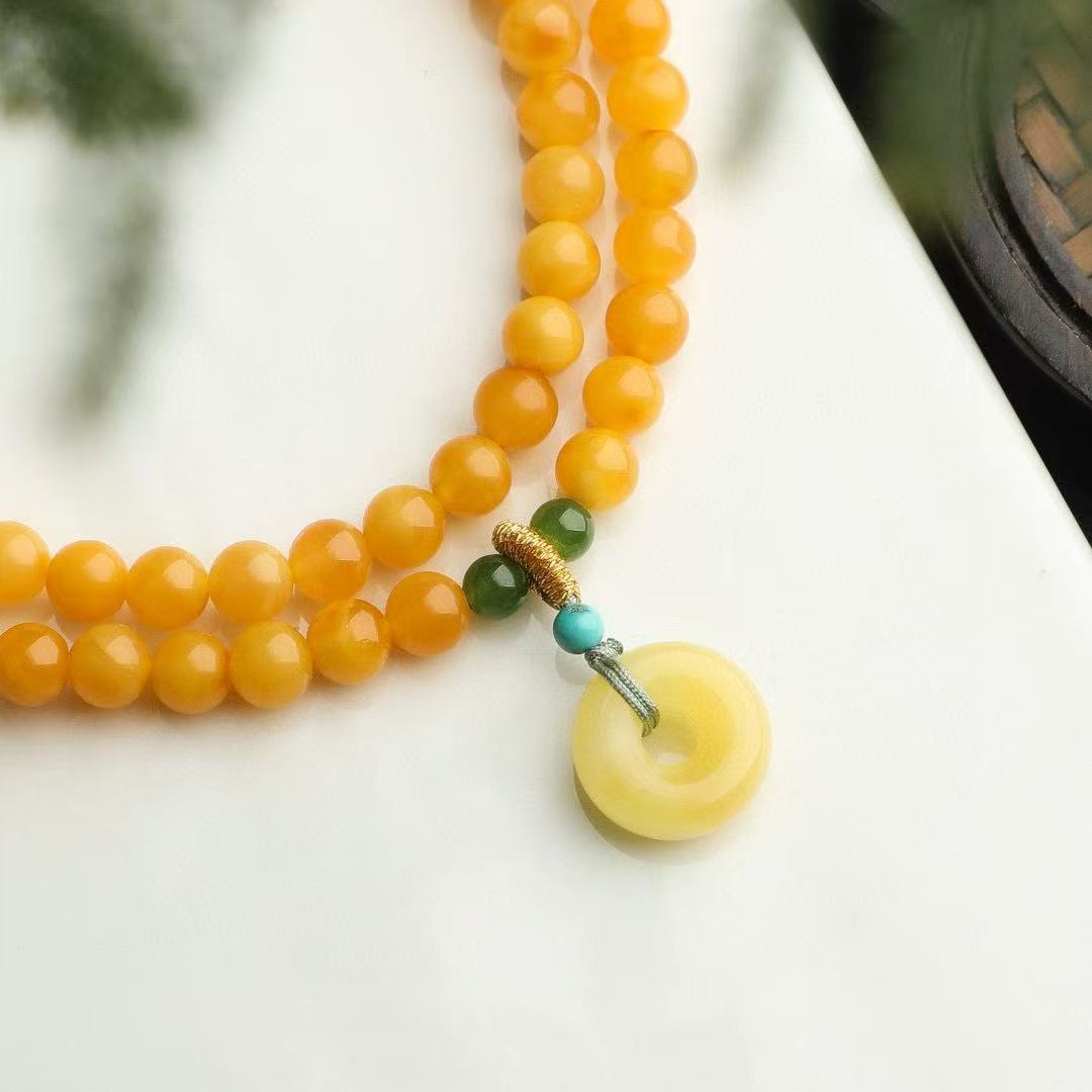 5mm Natural Amber Bracelet with Carnelian, White Crystal & Jasper - "Honey Wax" Color - Skin Care & Luck Attracting