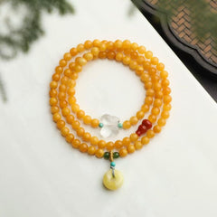 5mm Natural Amber Bracelet with Carnelian, White Crystal & Jasper - "Honey Wax" Color - Skin Care & Luck Attracting