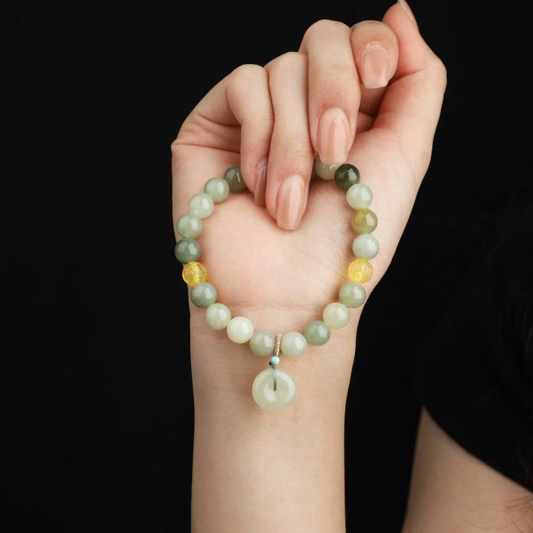 8mm Hetian Jade Treasure Bead Bracelet ✨ Whispering Serenity Gift Set