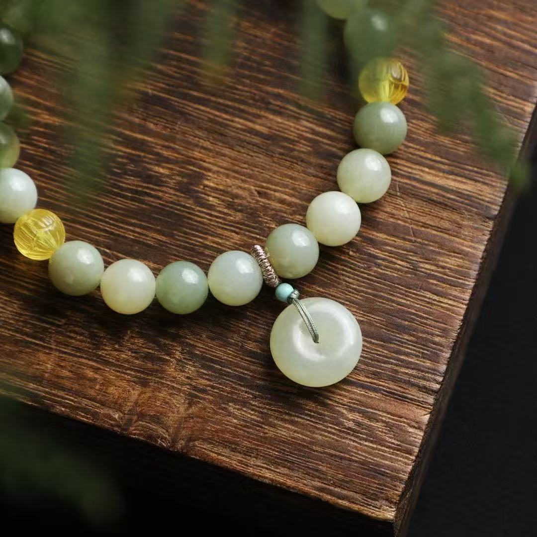 8mm Hetian Jade Treasure Bead Bracelet ✨ Whispering Serenity Gift Set