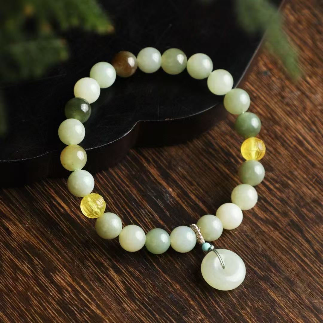 8mm Hetian Jade Treasure Bead Bracelet ✨ Whispering Serenity Gift Set