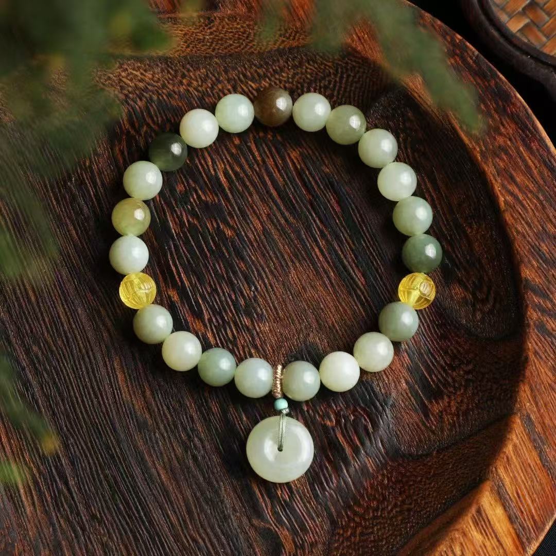 8mm Hetian Jade Treasure Bead Bracelet ✨ Whispering Serenity Gift Set
