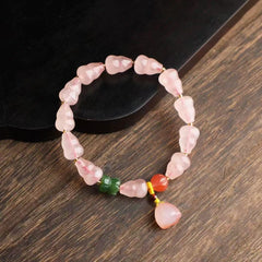 Hand-Knotted Rose Quartz Gourd Bracelet ✨ Double Luck Charm + Self-Love Energy