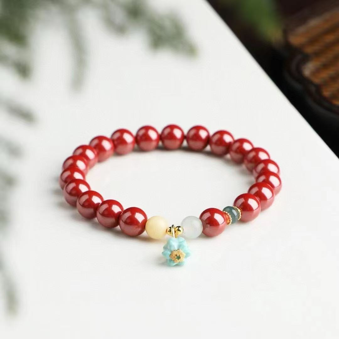✨ Imperial Cinnabar Sacred Bracelet ✨ —8mm King's Red Beads • 925 Silver Jade Spacers • Mongolian Pine Lotus—
