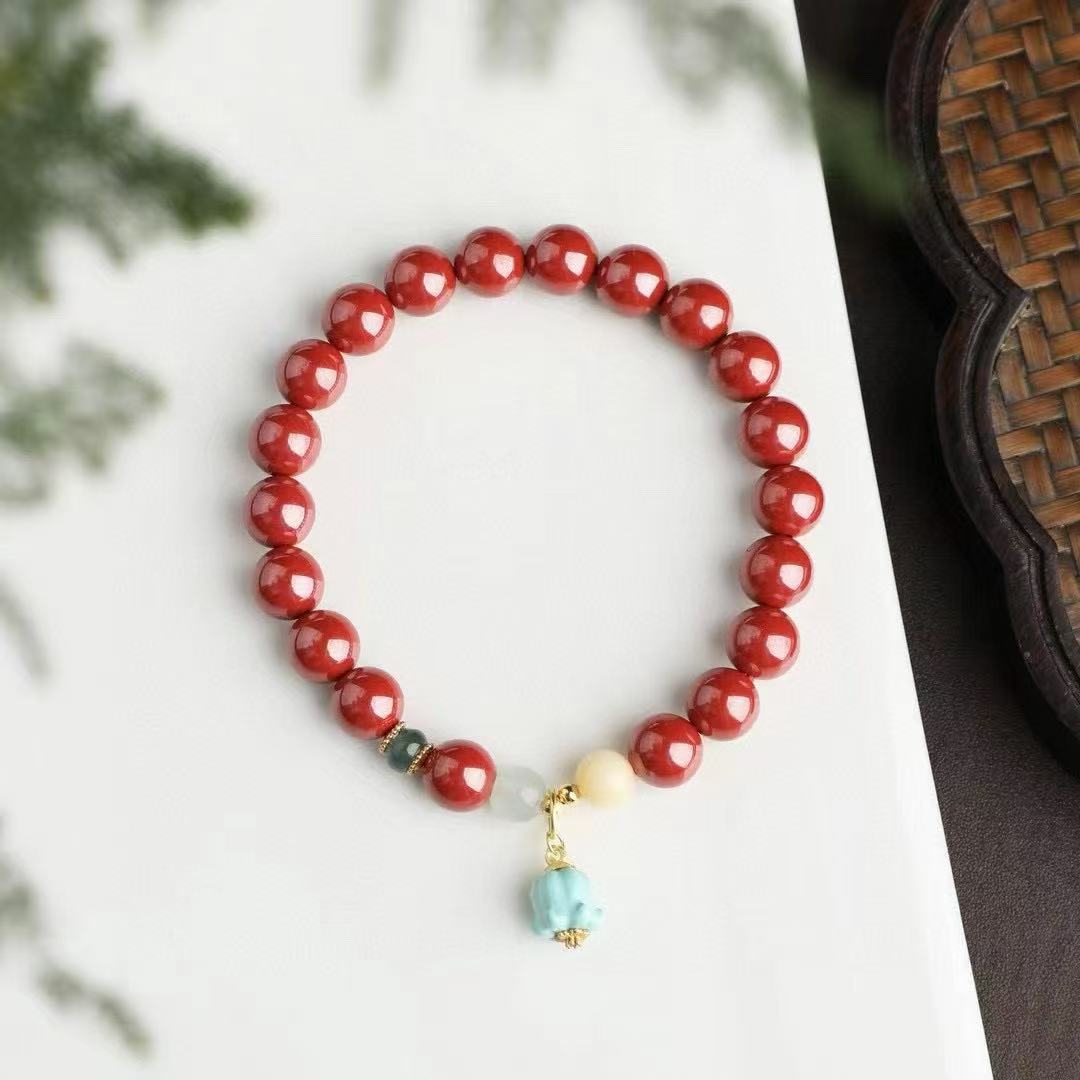 ✨ Imperial Cinnabar Sacred Bracelet ✨ —8mm King's Red Beads • 925 Silver Jade Spacers • Mongolian Pine Lotus—