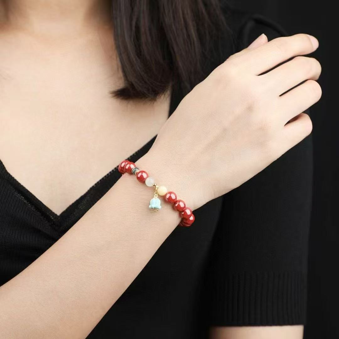 ✨ Imperial Cinnabar Sacred Bracelet ✨ —8mm King's Red Beads • 925 Silver Jade Spacers • Mongolian Pine Lotus—