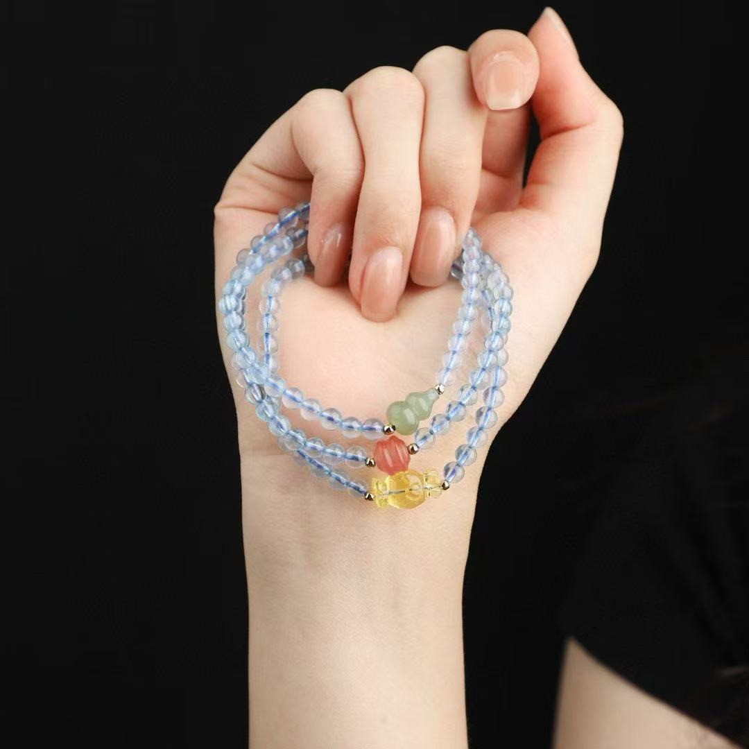 ✨ Aquamarine Serenity Bracelet ✨ —4.8mm Ocean Blue • Beeswax • Nanhong • Hetian Jade—