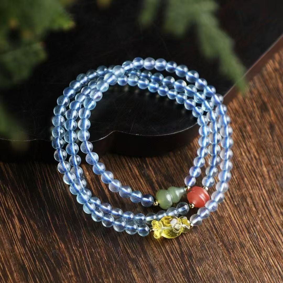✨ Aquamarine Serenity Bracelet ✨ —4.8mm Ocean Blue • Beeswax • Nanhong • Hetian Jade—