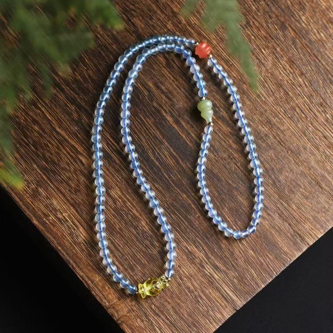 ✨ Aquamarine Serenity Bracelet ✨ —4.8mm Ocean Blue • Beeswax • Nanhong • Hetian Jade—