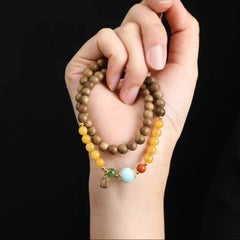 ✨ Natural Agarwood DIY Charm Bracelet ✨ —6mm Feminine Delicacy • Gemstone Quartet • Silver Blessings—