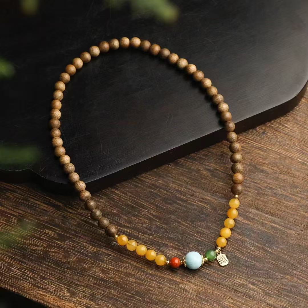 ✨ Natural Agarwood DIY Charm Bracelet ✨ —6mm Feminine Delicacy • Gemstone Quartet • Silver Blessings—