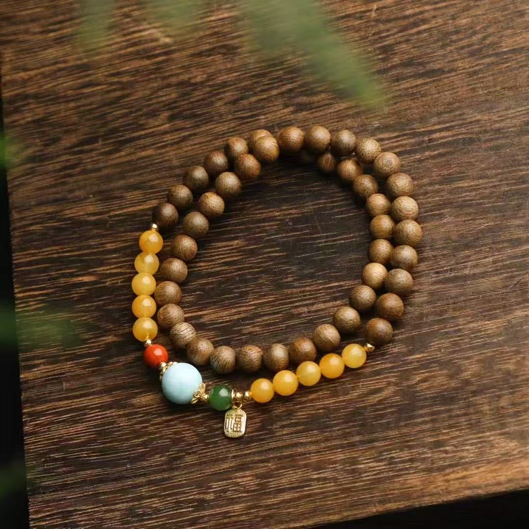 ✨ Natural Agarwood DIY Charm Bracelet ✨ —6mm Feminine Delicacy • Gemstone Quartet • Silver Blessings—