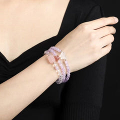 ✨ Lavender Crystal Charm Bracelet ✨ —6mm Milky Lilac • Salt Agate Floral Plate • Crystal Butterfly—