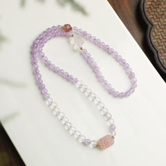 ✨ Lavender Crystal Charm Bracelet ✨ —6mm Milky Lilac • Salt Agate Floral Plate • Crystal Butterfly—