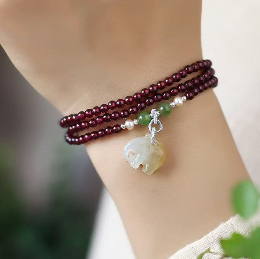✨ Hetian Jade Harmony Bracelet ✨ —6×7mm Mutton-Fat Beads • Salt Agate Gourd • Turquoise • Amber—