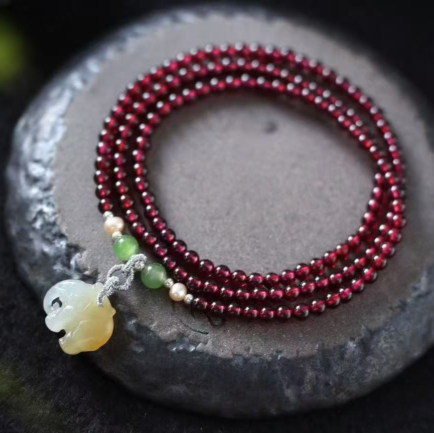 ✨ Hetian Jade Harmony Bracelet ✨ —6×7mm Mutton-Fat Beads • Salt Agate Gourd • Turquoise • Amber—
