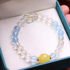 Summer Healer Bracelet | Natural Aquamarine + Clear Quartz + Amber | 8mm Chakra Beads