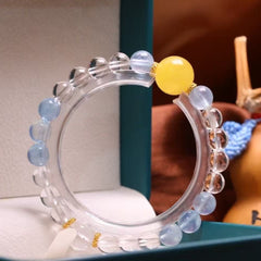 Summer Healer Bracelet | Natural Aquamarine + Clear Quartz + Amber | 8mm Chakra Beads