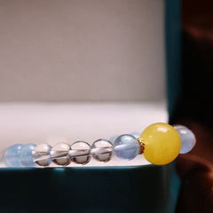 Summer Healer Bracelet | Natural Aquamarine + Clear Quartz + Amber | 8mm Chakra Beads