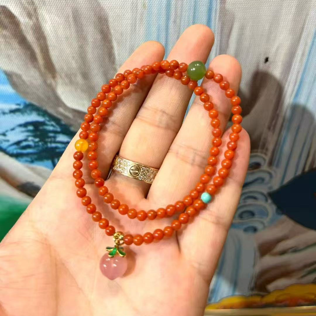 Strawberry Jam Agate Bracelet 🍓 | Juicy South Red Agate + Peach Charm | 6mm Beads