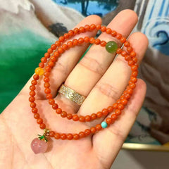 Strawberry Jam Agate Bracelet 🍓 | Juicy South Red Agate + Peach Charm | 6mm Beads