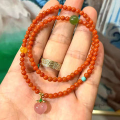 Strawberry Jam Agate Bracelet 🍓 | Juicy South Red Agate + Peach Charm | 6mm Beads