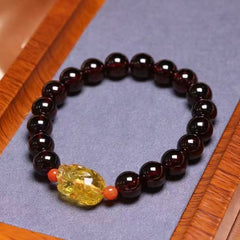 Goddess Garnet Bracelet ✨ 9.6mm Wine-Red Beads + Pi Yao Wealth Caller