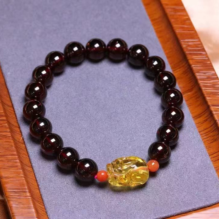 Goddess Garnet Bracelet ✨ 9.6mm Wine-Red Beads + Pi Yao Wealth Caller