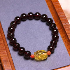 Goddess Garnet Bracelet ✨ 9.6mm Wine-Red Beads + Pi Yao Wealth Caller
