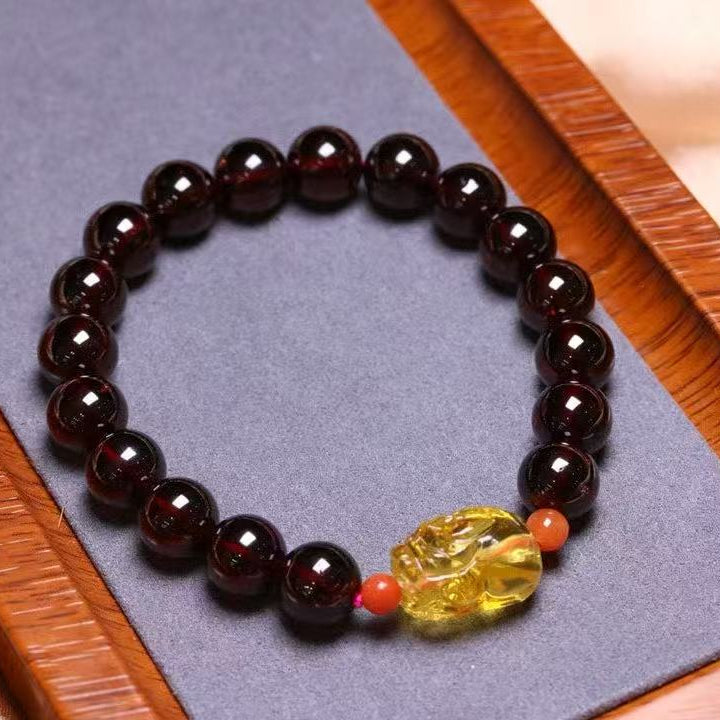 Goddess Garnet Bracelet ✨ 9.6mm Wine-Red Beads + Pi Yao Wealth Caller