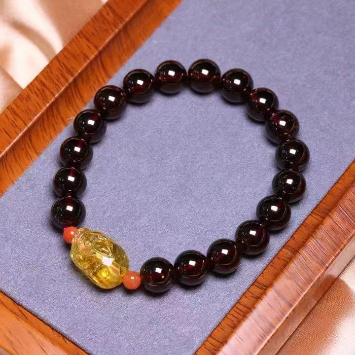 Goddess Garnet Bracelet ✨ 9.6mm Wine-Red Beads + Pi Yao Wealth Caller