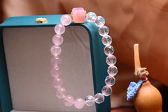 Blushing Meadow Bracelet 💖｜8mm Natural Rose Quartz + Honey Amber & Clear Quartz