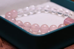 Blushing Meadow Bracelet 💖｜8mm Natural Rose Quartz + Honey Amber & Clear Quartz