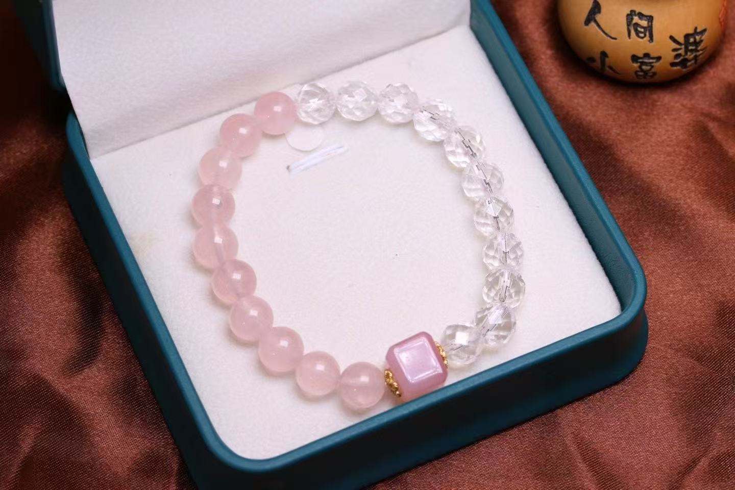 Blushing Meadow Bracelet 💖｜8mm Natural Rose Quartz + Honey Amber & Clear Quartz