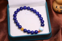 🔥 Royal Lapis Lazuli Bracelet ✨ 8mm Afghan Stone + Baltic Amber | Cleopatra's Truth Serum | UV Reactive Gold Flecks |