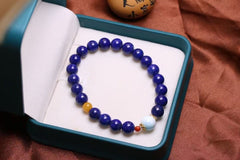 🔥 Royal Lapis Lazuli Bracelet ✨ 8mm Afghan Stone + Baltic Amber | Cleopatra's Truth Serum | UV Reactive Gold Flecks |