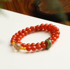 ❤️‍🔥 Double Loop "Ming Dynasty Ruby" Bracelet｜7.4mm Natural Nánhóng + Imperial Jade & Amber｜Skin-Glowing Crimson｜Ancient Wealth Magnet｜