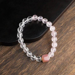 💖 Natural Rose Quartz Bracelet ✨ 8mm Gemstone + Baltic Amber & Clear Crystal｜Skin-Glowing Stack｜Self-Love Energy Jewelry｜
