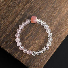 💖 Natural Rose Quartz Bracelet ✨ 8mm Gemstone + Baltic Amber & Clear Crystal｜Skin-Glowing Stack｜Self-Love Energy Jewelry｜