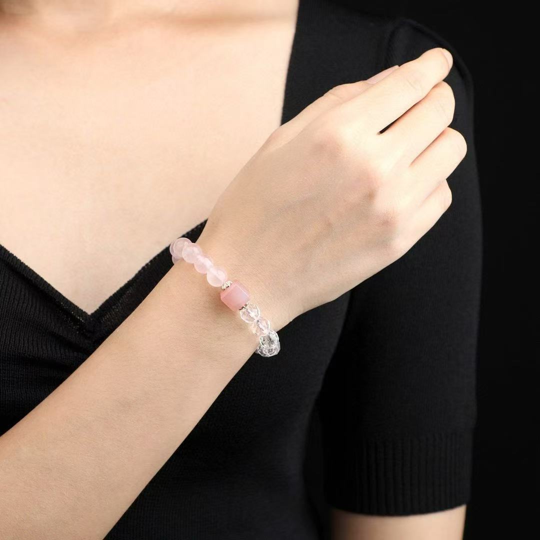 💖 Natural Rose Quartz Bracelet ✨ 8mm Gemstone + Baltic Amber & Clear Crystal｜Skin-Glowing Stack｜Self-Love Energy Jewelry｜