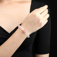 💖 Natural Rose Quartz Bracelet ✨ 8mm Gemstone + Baltic Amber & Clear Crystal｜Skin-Glowing Stack｜Self-Love Energy Jewelry｜