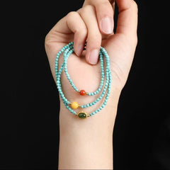 💎 Triple Loop Turquoise Bracelet ✨ 2.8mm Natural Stone + Silver & Coral｜Boho Chic Stack｜Healing Energy Jewelry