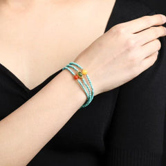 💎 Triple Loop Turquoise Bracelet ✨ 2.8mm Natural Stone + Silver & Coral｜Boho Chic Stack｜Healing Energy Jewelry