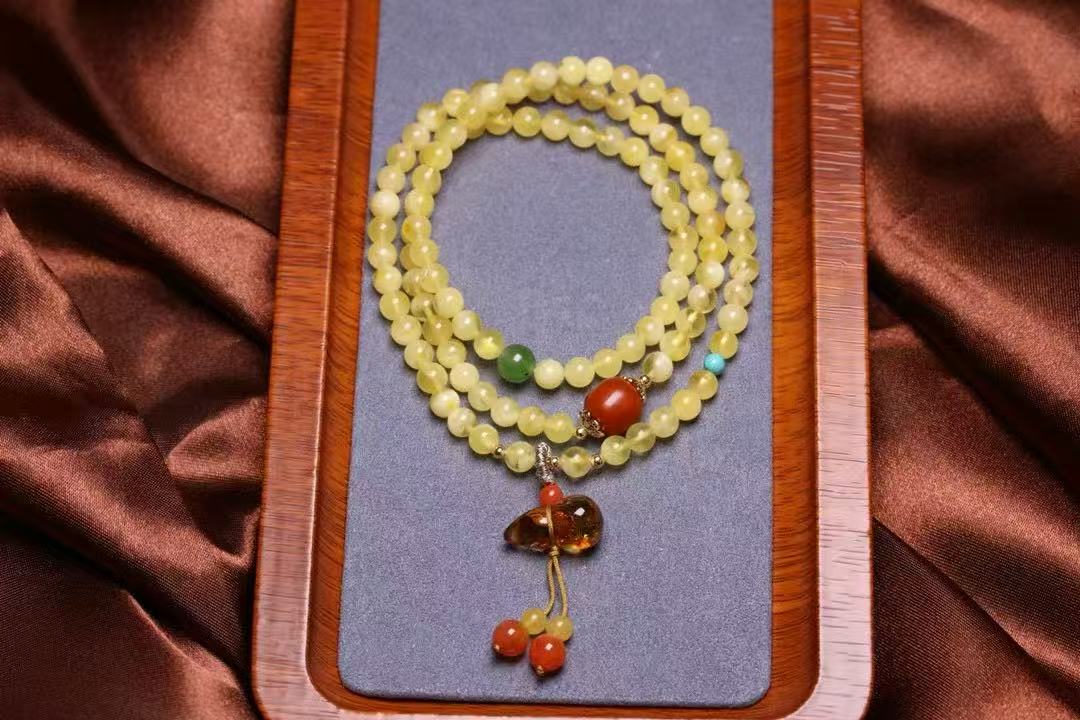 🍯 Honey Amber Triple Wrap Bracelet | 5mm Beads + Jade & Flower Amber | Boho Chic Jewelry |