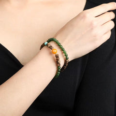 🌿 Double Loop Jade Bracelet | 6mm Hetian Jade + Agarwood & Amber | Natural Aromatherapy Jewelry |