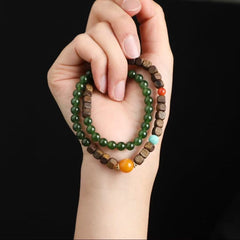 🌿 Double Loop Jade Bracelet | 6mm Hetian Jade + Agarwood & Amber | Natural Aromatherapy Jewelry |